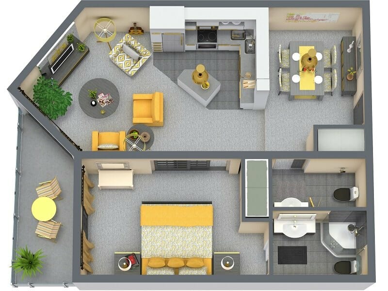 3D Floor Plan Pantone 2021 Color Yellow