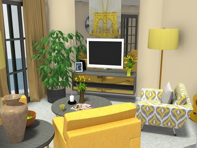 Pantone yellow living room design