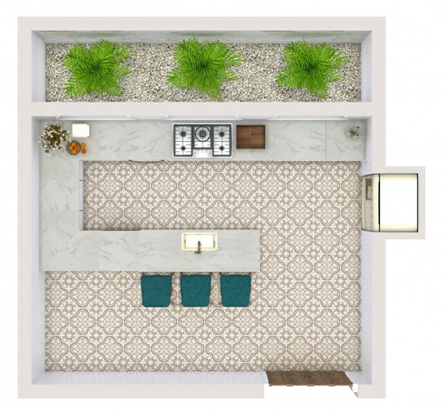 3D kitchen floor plan peninsula