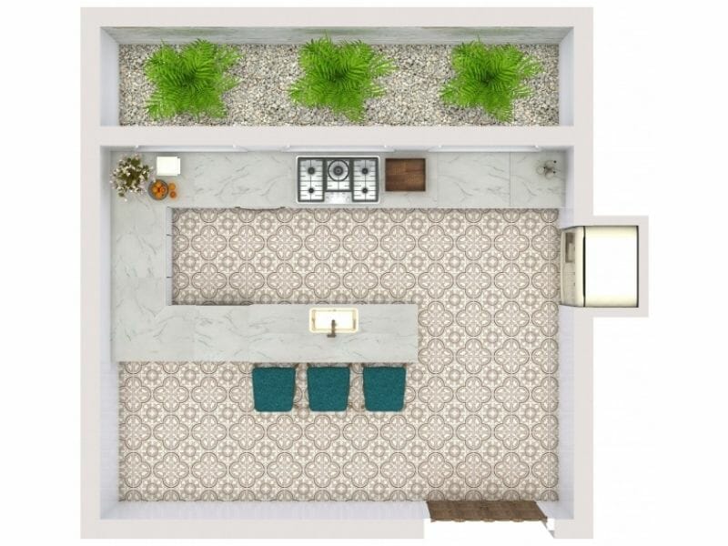 Peninsula Kitchen Layout Tropical Style Floor Plan 3D