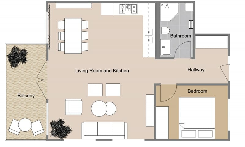 2D floor plan with basic beige color palette