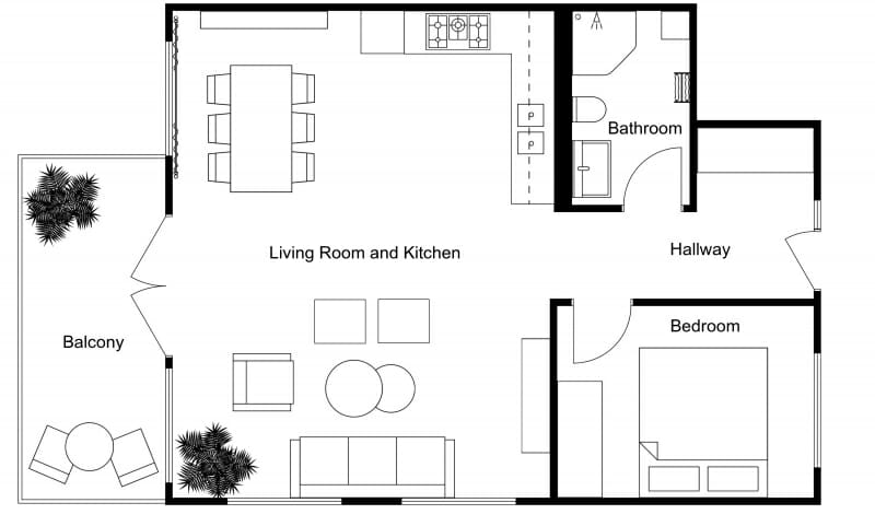 2D floor plan in black and white