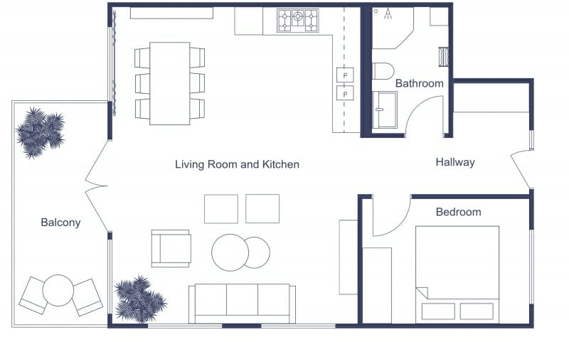 2D floor plan with dark blue color