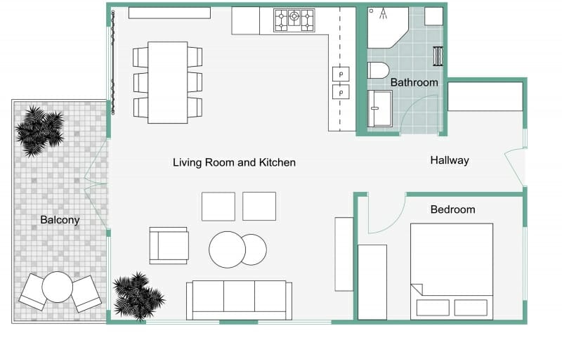 Green and grey color floor plan 2D