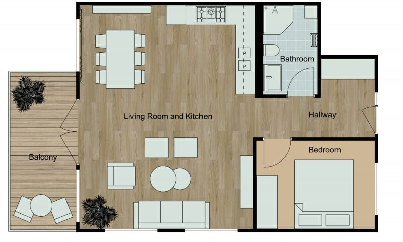 Color floor plan with natural colors