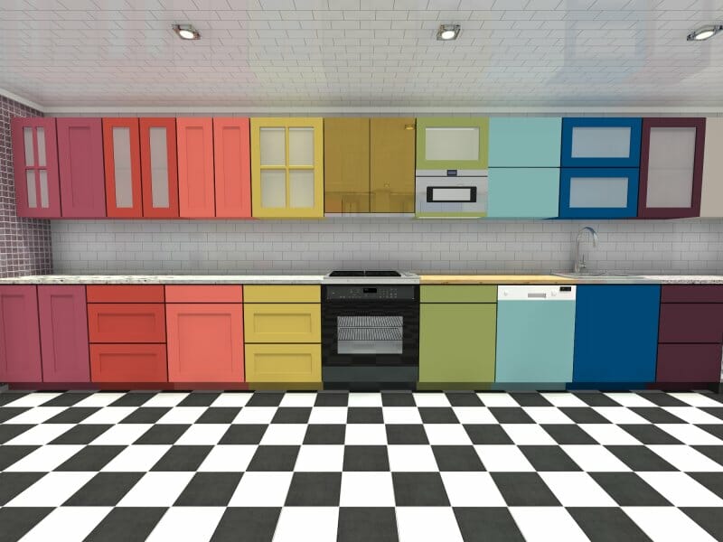 Rainbow colored kitchen cabinets