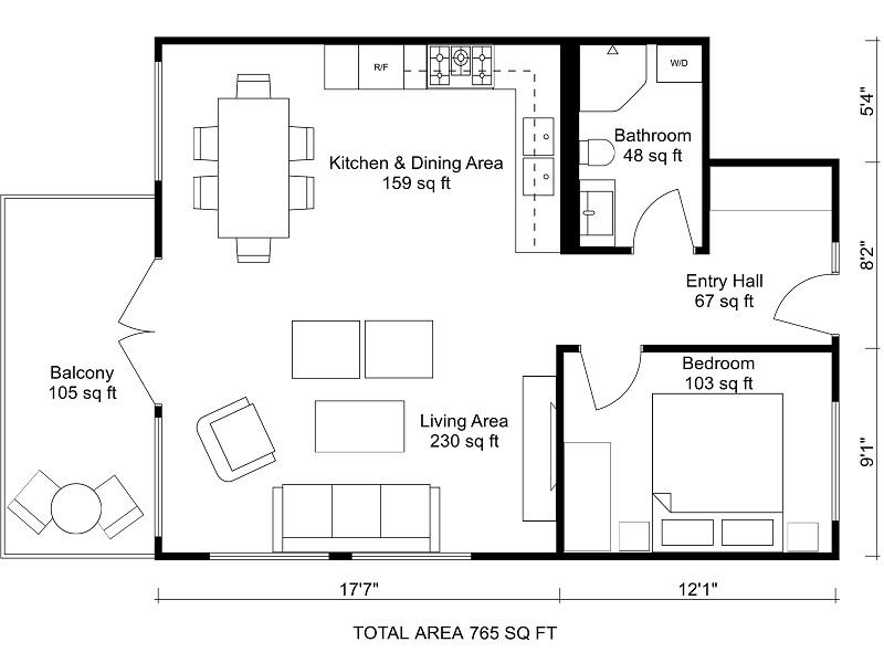 RoomSketcher 2D Floor Plan With Total Area