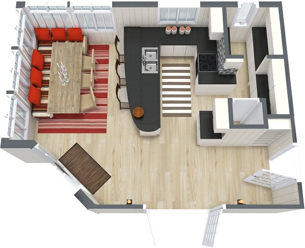 RoomSketcher 3D Floor Plan Eat In Kitchen Layout