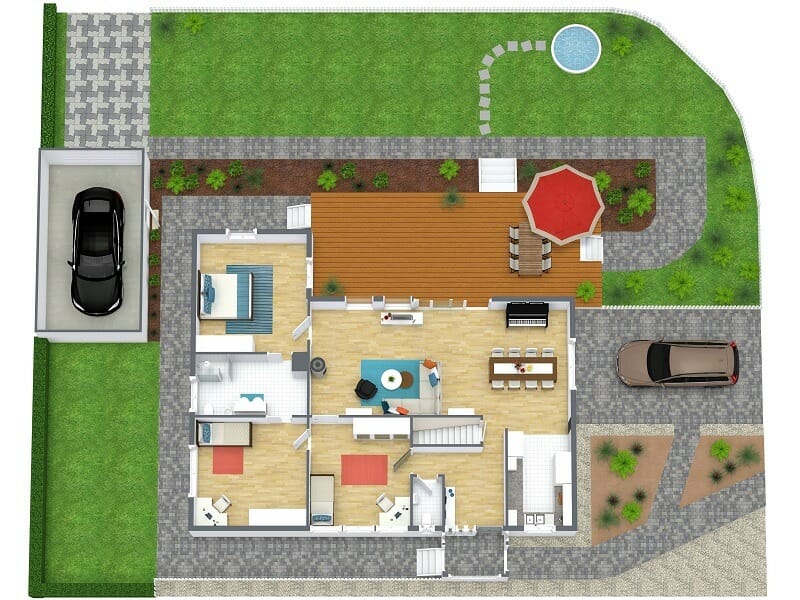 RoomSketcher 3d site plan garden layout residential property