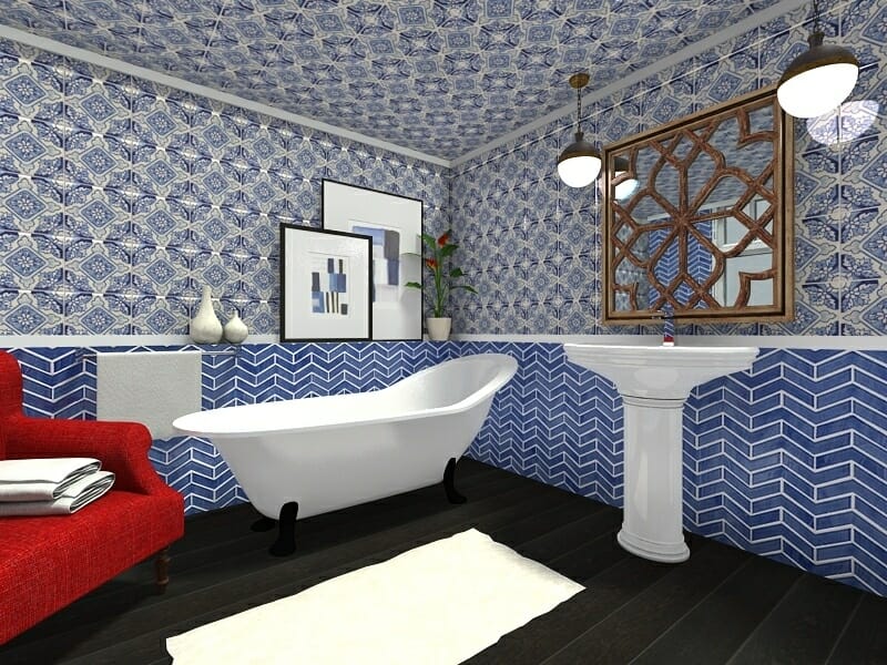 RoomSketcher bathroom ideas bath design blue white turkish tiles