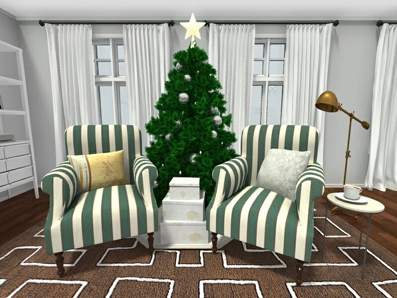 Green striped lounge chairs Christmas décor