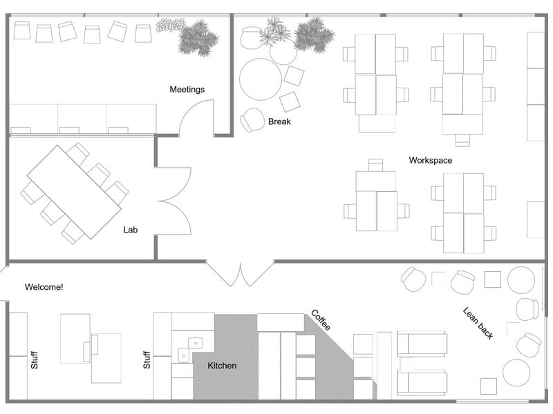 RoomSketcher Commercial Space Coworking Office Design 2D Floor Plan