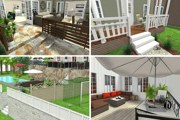 RoomSketcher Home Design Software Outdoor Areas Decks Porches Patios Gardens and Yards