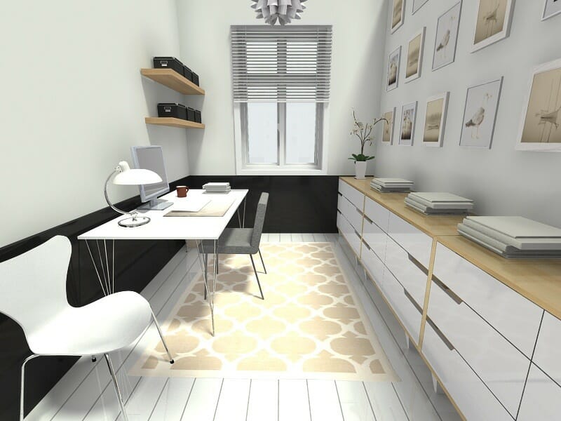 RoomSketcher Home Office Design Modern Scandinavian Black White Storage