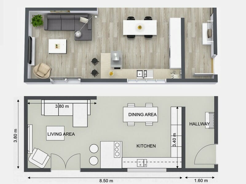 RoomSketcher kitchen design idea 2D 3D floor plans kitchen layout