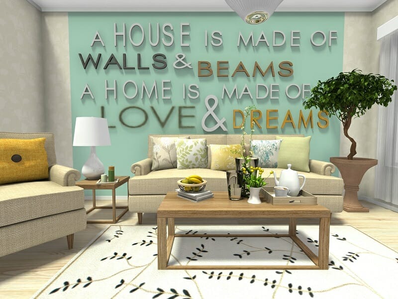 RoomSketcher living room home decor ideas diy wall mural created with letters