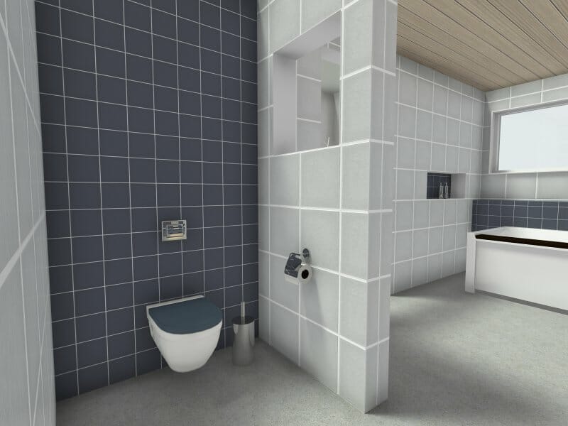 RoomSketcher Modern Bathroom 3D Photo Blue Grey Tiles