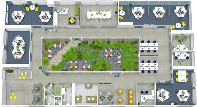 RoomSketcher Office Floor Plan With Garden 3D