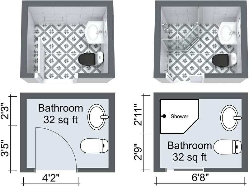 RoomSketcher Small Bathroom Layouts 3D Floor Plans Pocket Door