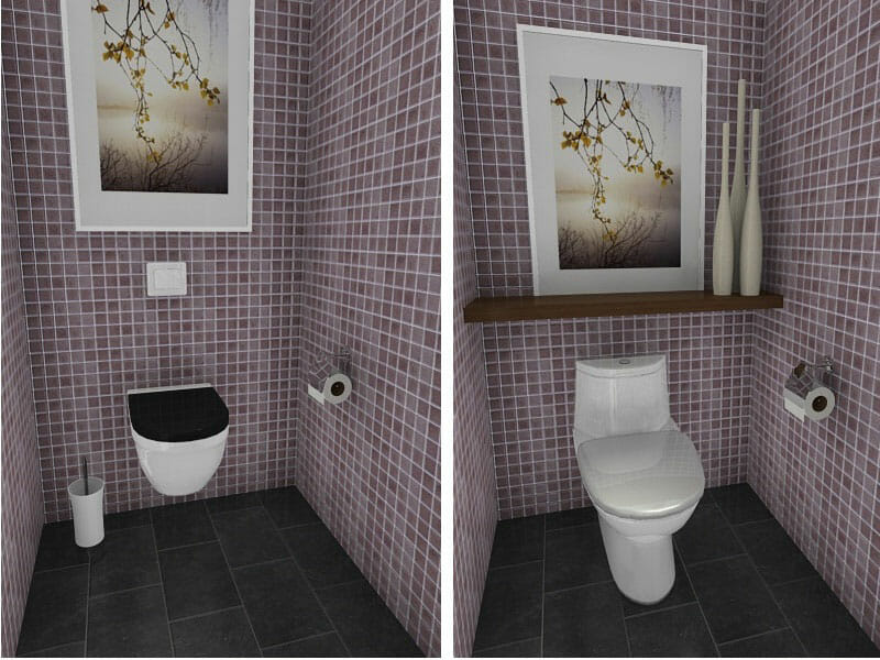 RoomSketcher Small Bathroom Wall Mounted Toilet Shelving Ideas