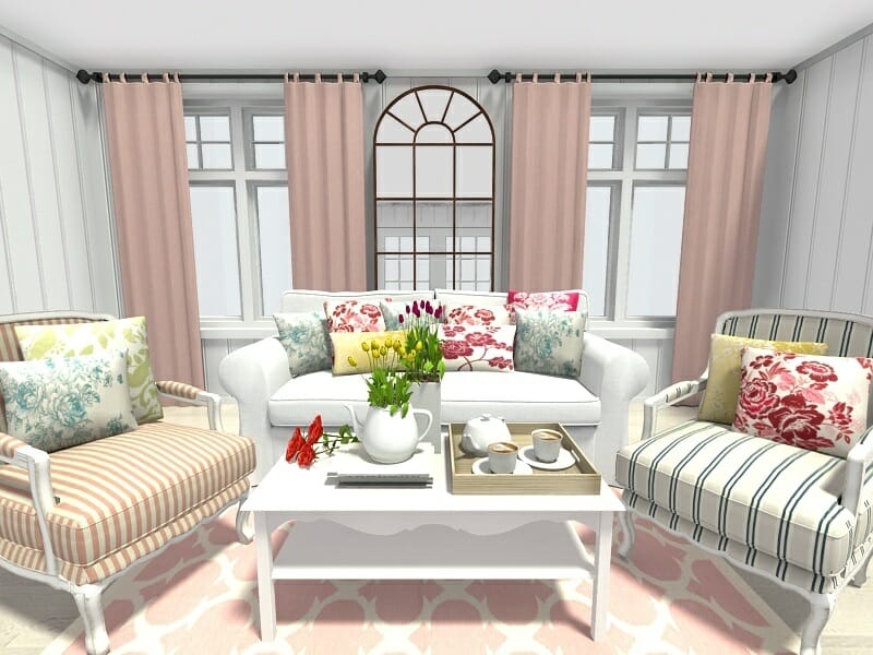 RoomSketcher Spring Decorating Ideas Living Room Floral Trellis Pattern Home Decor