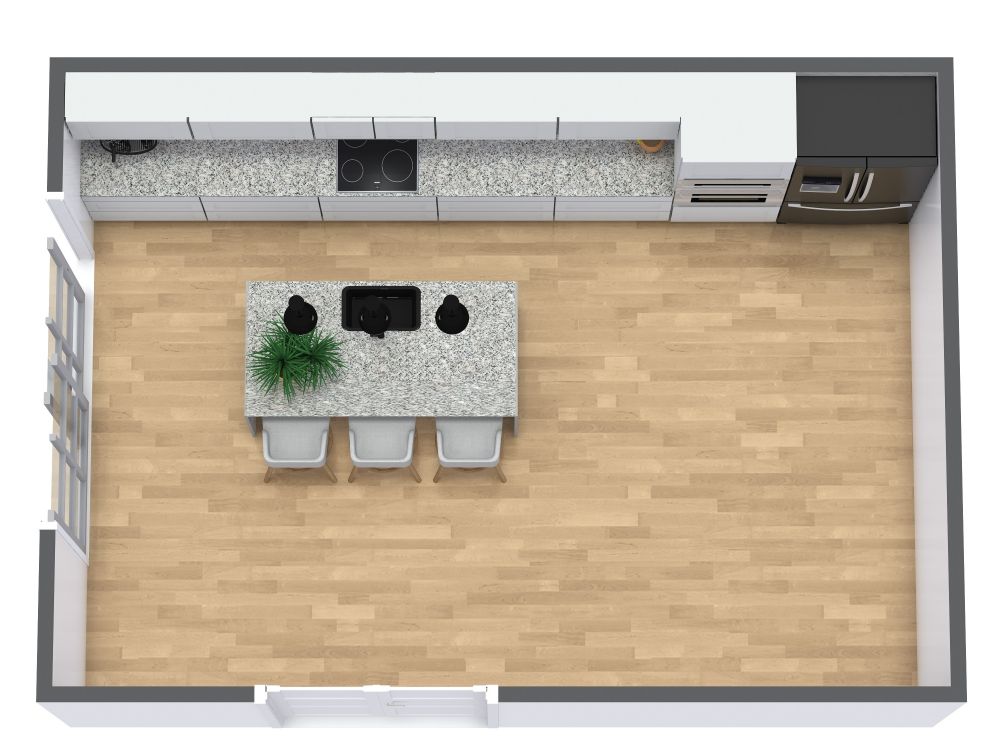 Single Wall Kitchen 3D Floor Plan