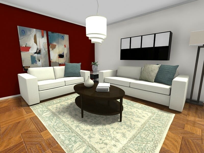 Small Room Ideas Living Room Furniture Layout Dark Red Accent Wall