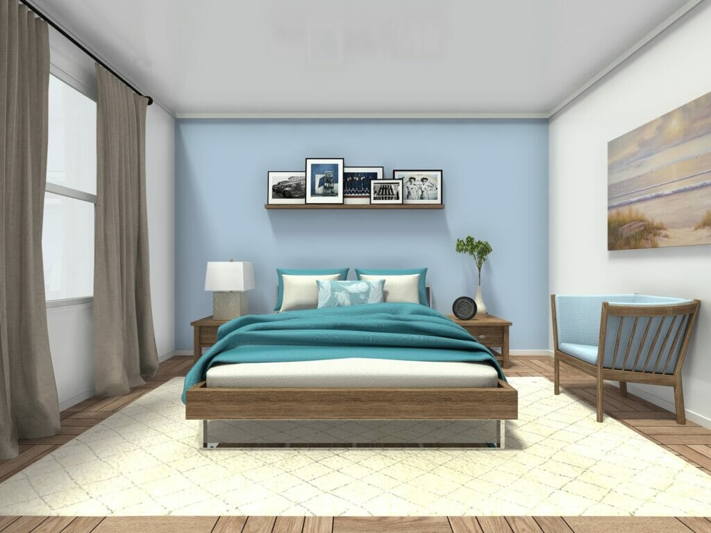 Bedroom design idea with light blue accent wall