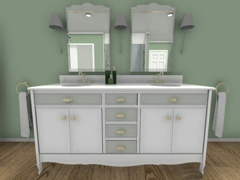 Traditional Bathroom 3D Photo Green Wall Furniture Style Vanity