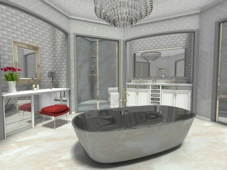 Traditional-Bathroom 3D Photo With Dark Bathtub