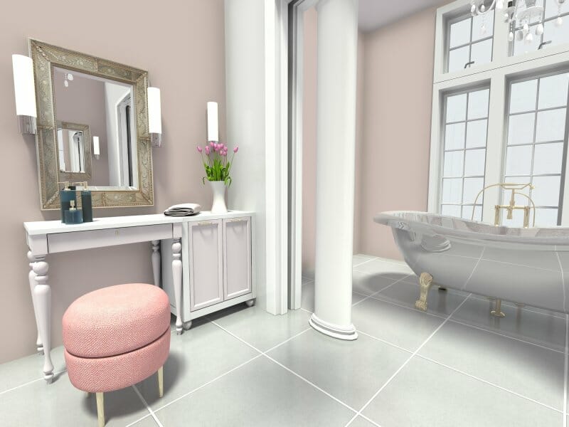 Traditional bathroom pink with dressing table