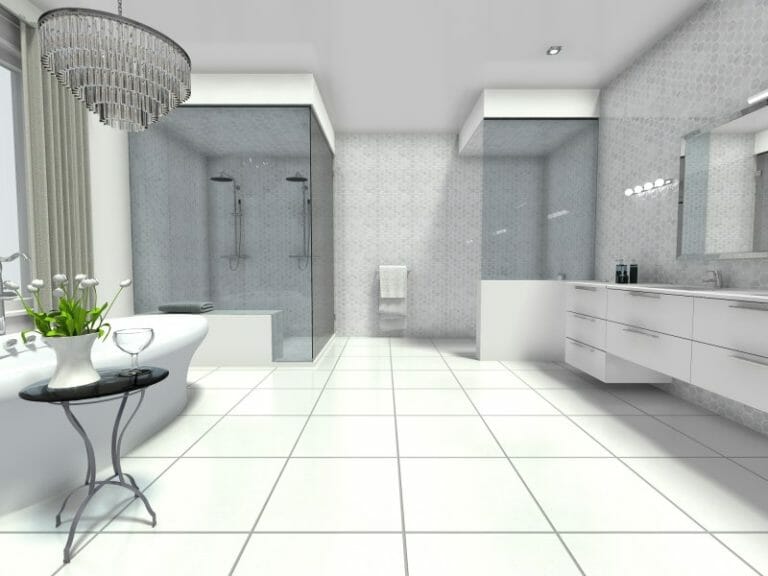Transitional bathroom 3D Photo Double Shower and Bathtub