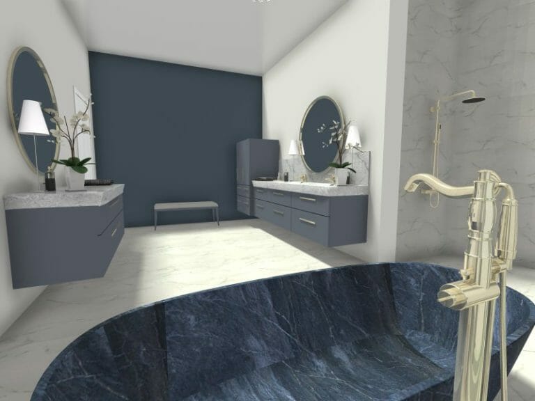 Transitional bathroom 3D Photo Freestanding Tub blue