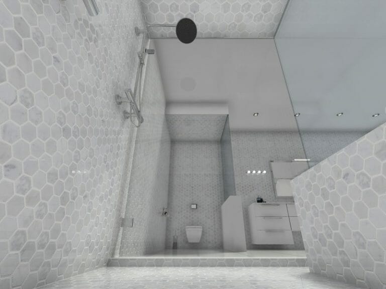 Transitional bathroom 3D Photo Glass Shower Enclosure