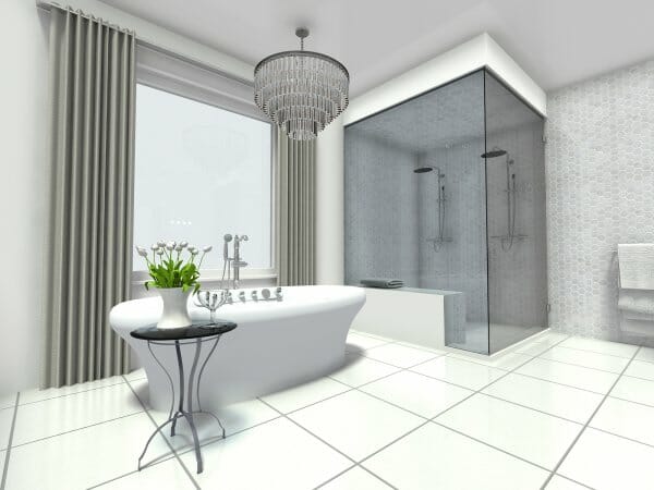 Transitional bathroom style design freestanding bathtub
