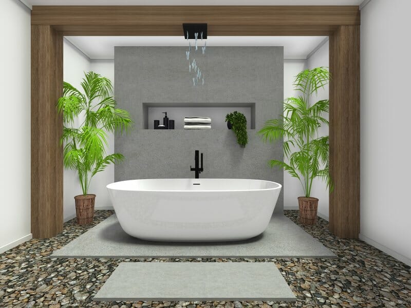 Tropical bathroom design idea waterfall shower