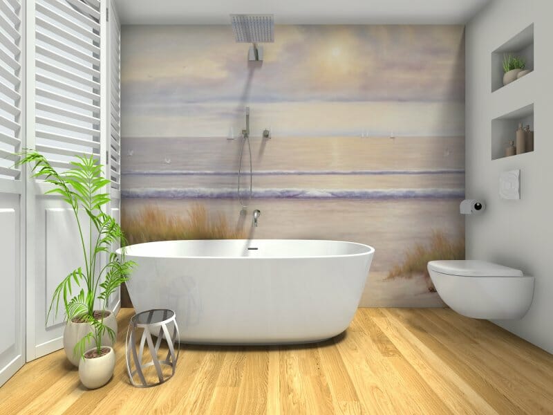 Bathroom style with tropical wallpaper