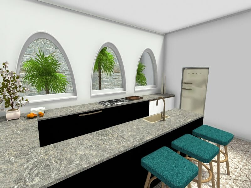 Tropical Kitchen Open Kitchen Dining Area 3D Photo
