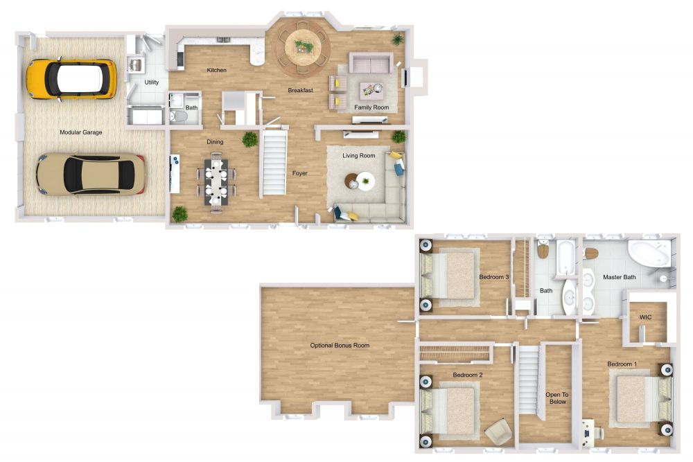 Two Story 3D House Plan Examples