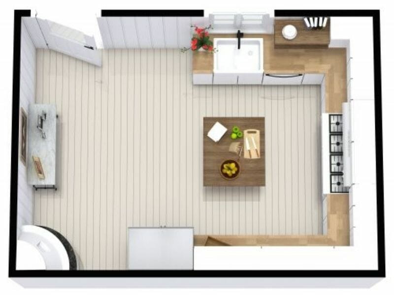 U-shaped 3D kitchen floor plan