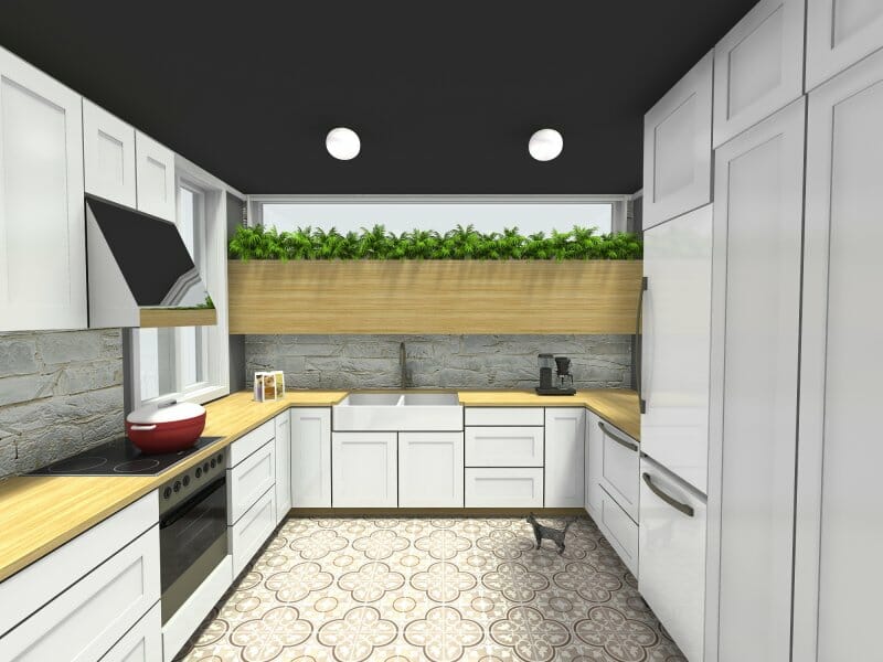 White u-shaped kitchen with lots of storage and counter space