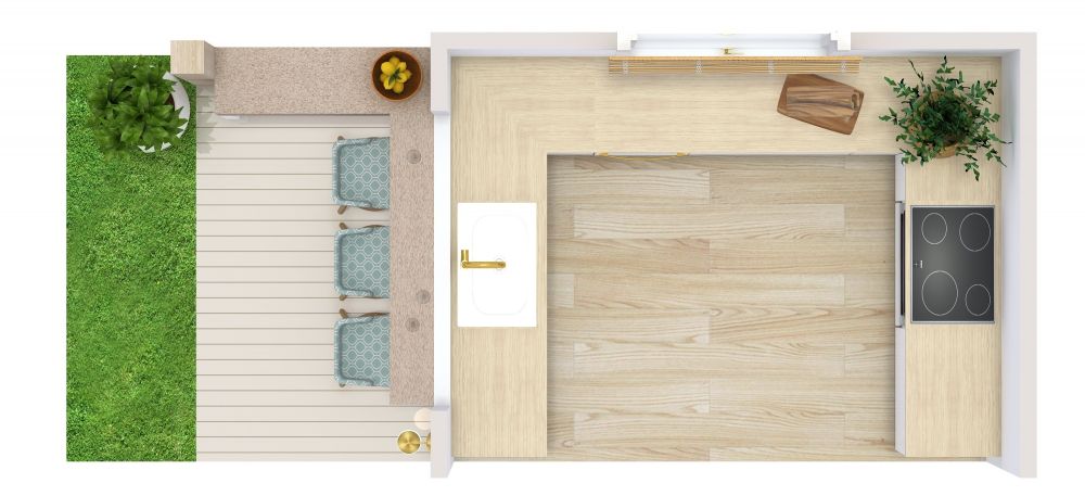 U-Shaped Kitchen 3D Floor Plan