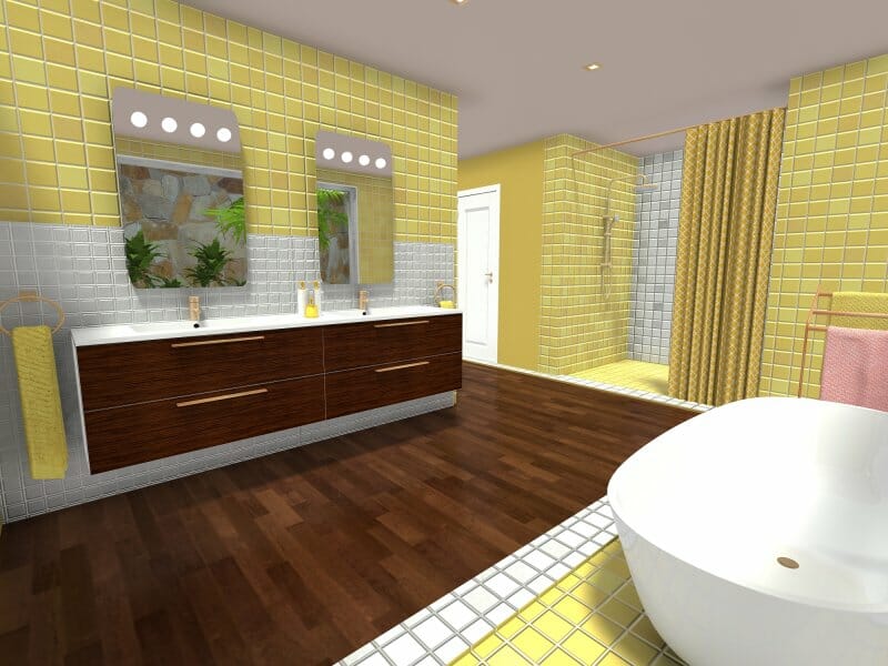 Bathroom remodel design in yellow