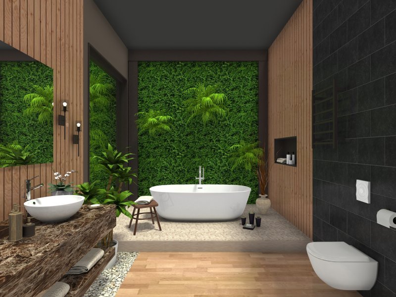 Zen bathroom design with freestanding bathtub