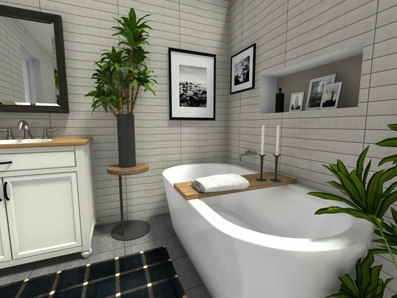 Bathroom design with freestanding bathtub