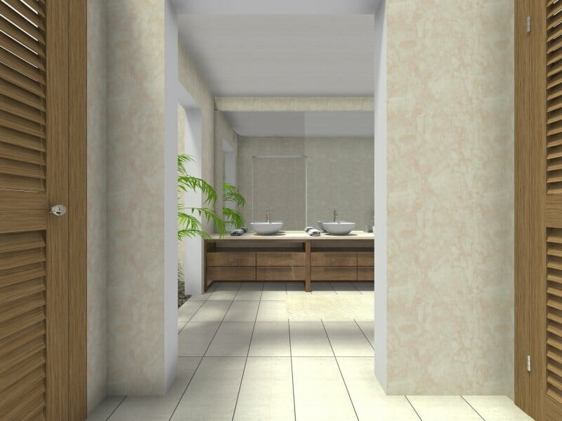 Zen bathroom design wood vanity