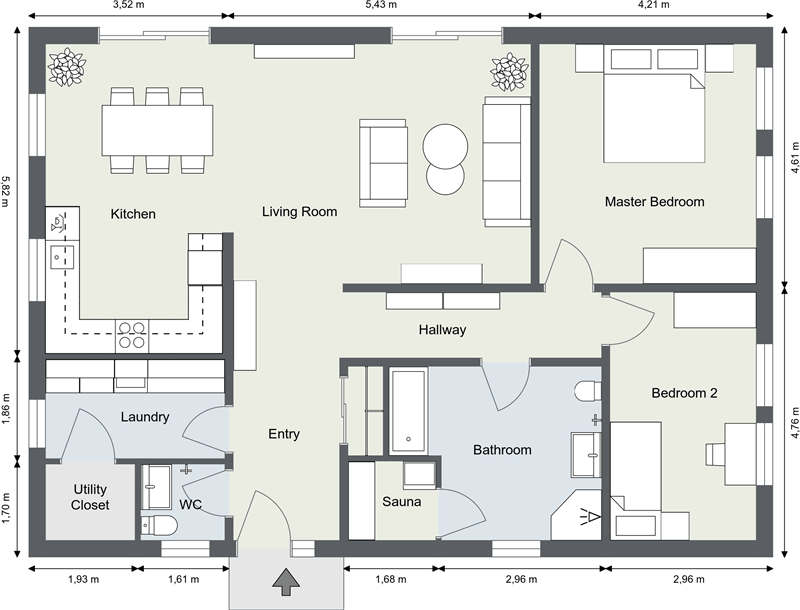 2D floor plan with dimensions