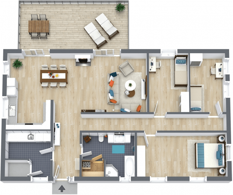 Fully furnished 3D floor plan