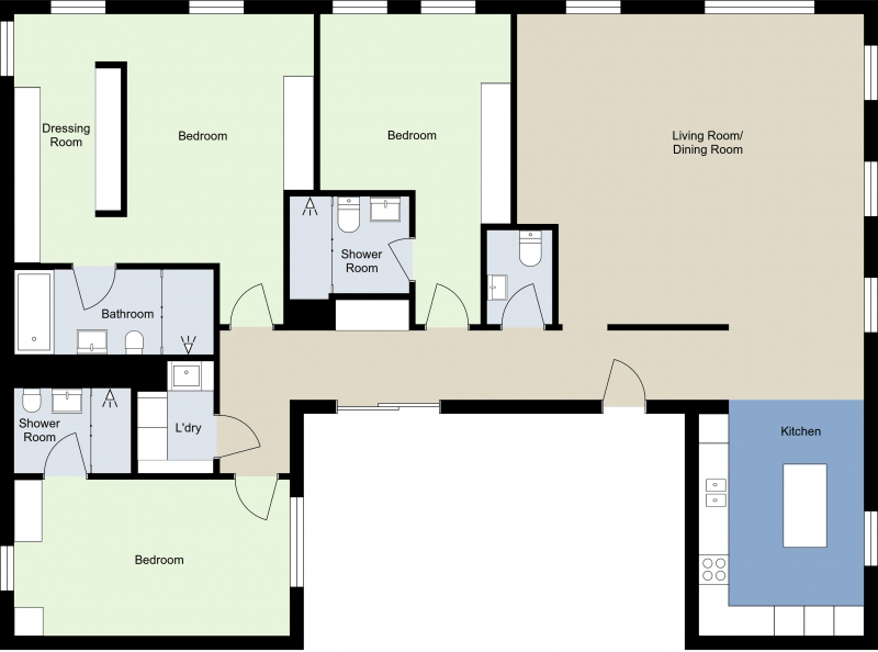 2D floor plan with colors